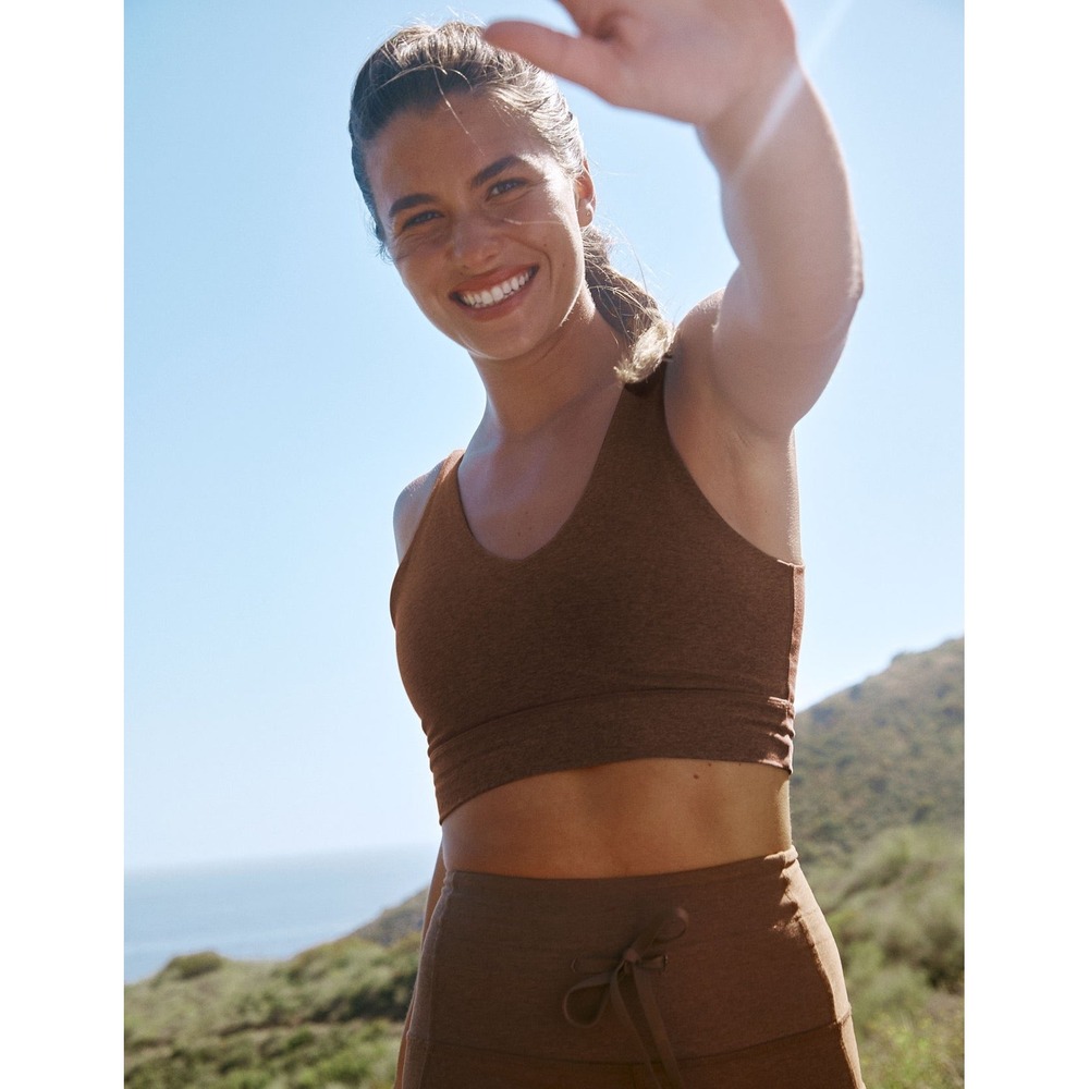 Beyond Yoga Spacedye Good Day Long Line Active Sports Bra Brown XS NEW NWT